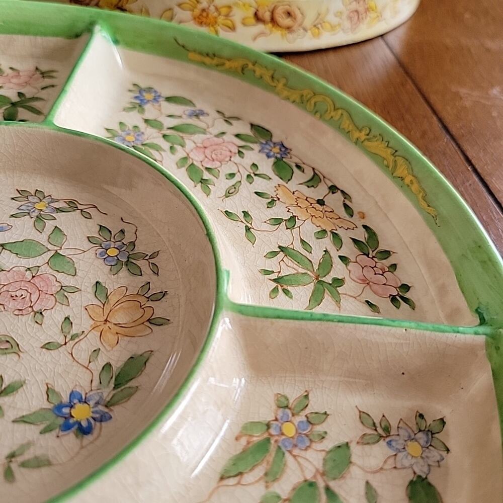 Japanese Chintz Divided Plate Hors d'oeuvres Platter Antique Cottage Chic BOXED